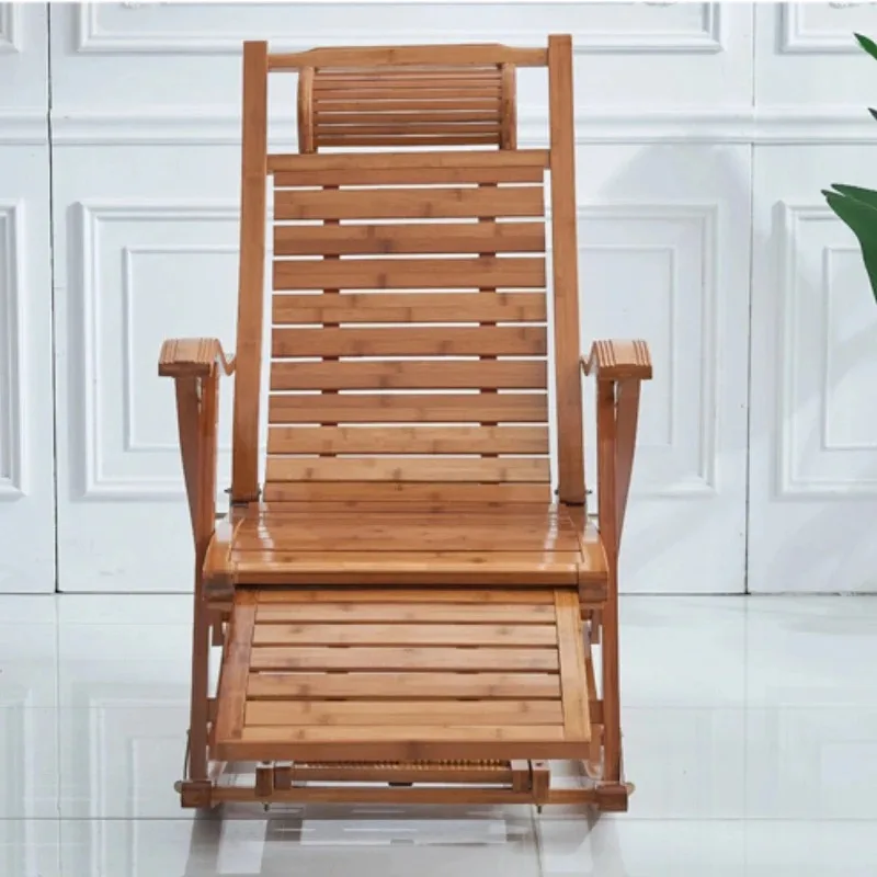 Comfortable Bamboo Chair for Adults Portable Balcony Recliner Rocking Chair for Nap Folding Chaise