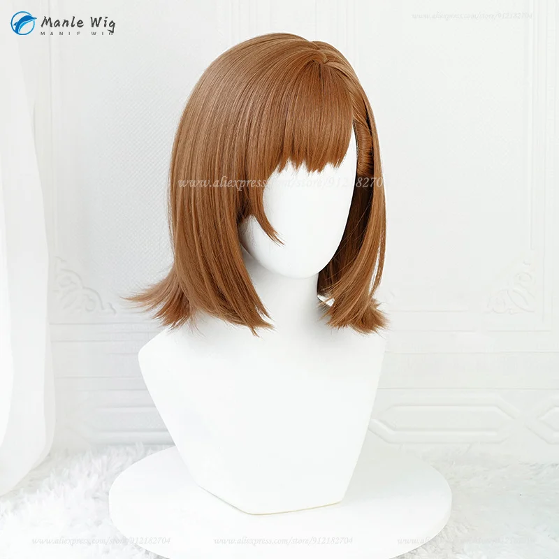 Peluca de Cosplay Mikoto Misaka de Anime para mujeres marrones, pelo sintético resistente al calor, gorro de peluca, 38cm