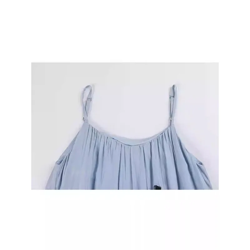 Blue Camis Dress Halter stampato Backless senza maniche abiti sottili pieghettato a-line gonna di media lunghezza in stile francese abbigliamento Preppy