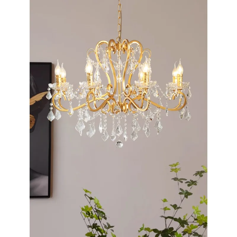 French light luxury living room crystal chandelier atmosphere fresh American retro white bedroom room dining room villa lamp