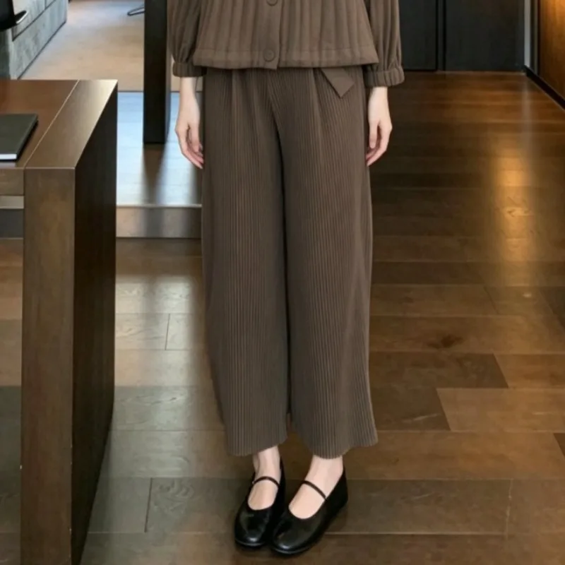 Wrinkled Long Pants Women Plisse Versatile 2026 Autumn New Fold Trousers Loose Fit Draped High-end Feel Wide-leg Casual Pants