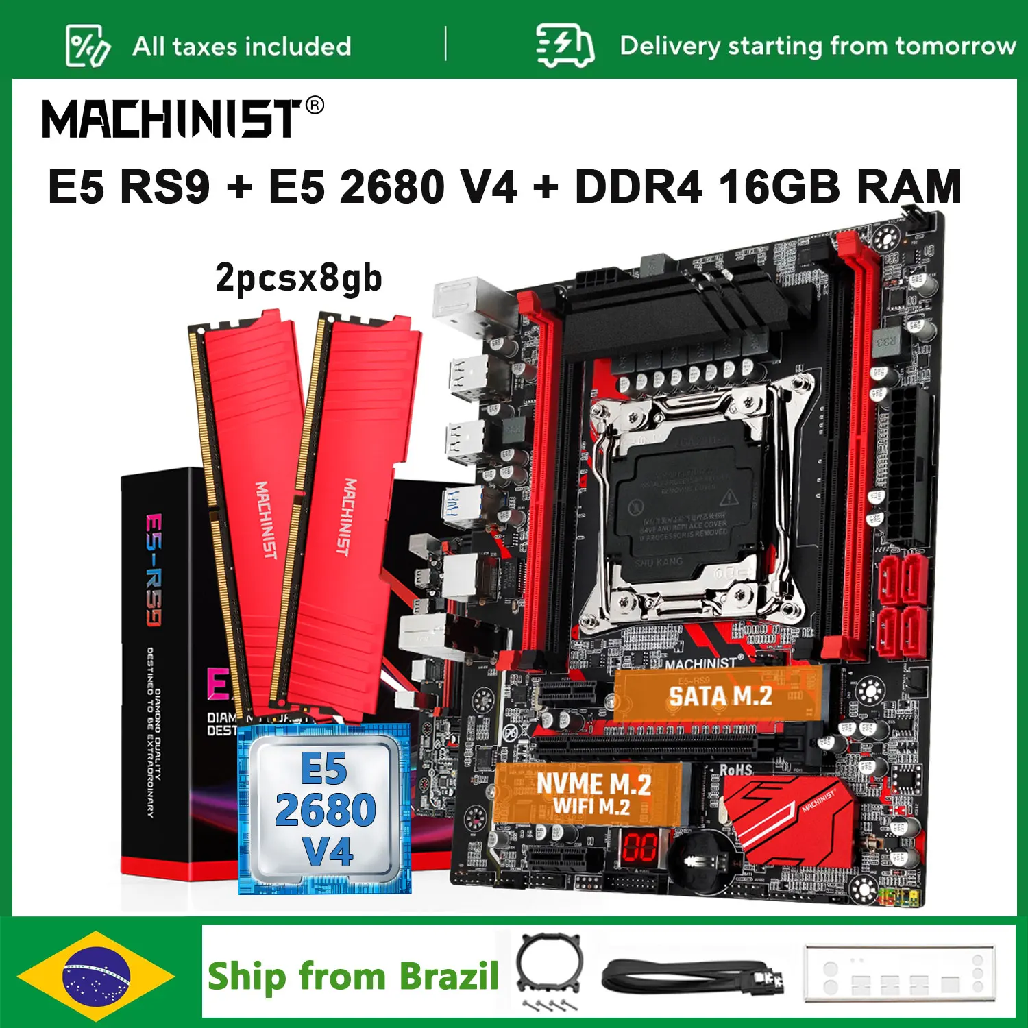 MACHINIST X99 LGA 2011-3 Motherboard Kit Set Xeon E5 2680 V4 CPU Processor DDR4 2x8GB=16GB 2133mhz Memory M.2 NVME SATA M.2 RS9