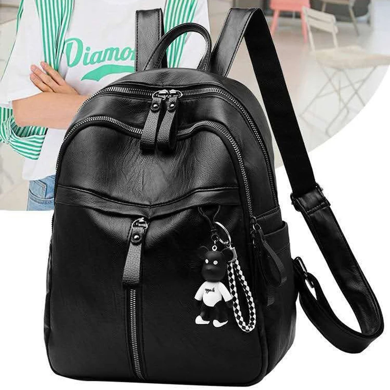 Women Girls Lady Backpack Rucksack Travel Shoulder College School Bag Black PU Leather Backpack