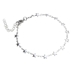 F42F Simple Five-pointed Star Bracelet Stainless Steel Couple Bracelets Fashion Jewelry Punk Star Link Bracelet for Women Men