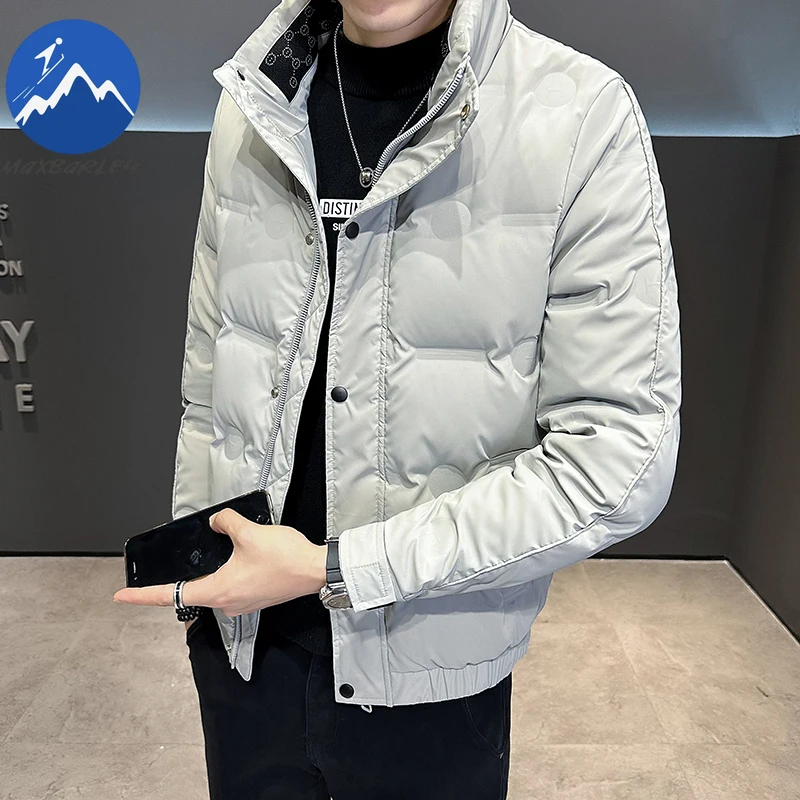 Maxbarley Mens Short Down Jacket Fashion Stand Collar Outdoor Work Lightweight Puffer Coat Business Casual Windproof Winter Coat