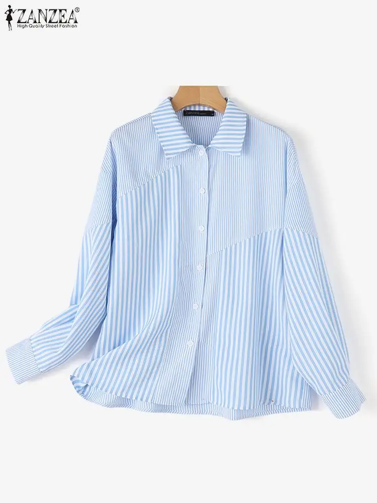 2024 ZANZEA Stylish Long Sleeve Office Shirt Women Elegant Striped Blouse Casual OL Work Tops Lapel Neck Buttons Blusas Chemise