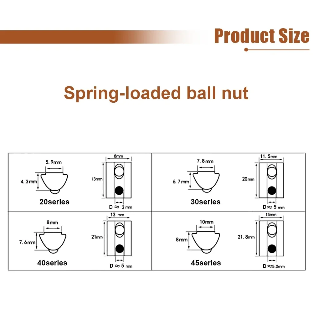 20pcs M3 M4 M5 M6 M8 T Slot Nut Tee Sliding Nut Hammer Spring Ball for 20 30 40 45 Series Aluminum Profile Extrusion