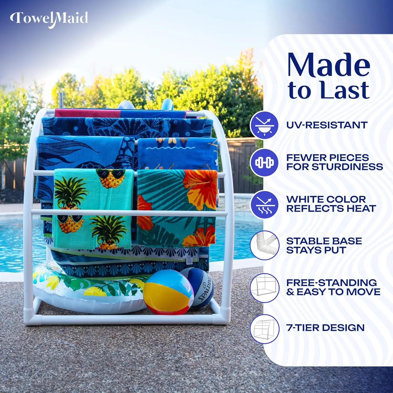 ginal Made In The Usa Curved 7 Bar Freestanding Outdoor Poolside Towel Rack