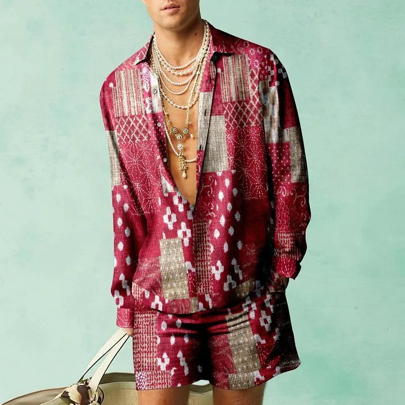 Ensemble Deux Pièces Chemise et Short pour Homme, Tenue de Luxe, Style Européen, Streetwear, à la Mode, Hawaïen, 2 Pièces