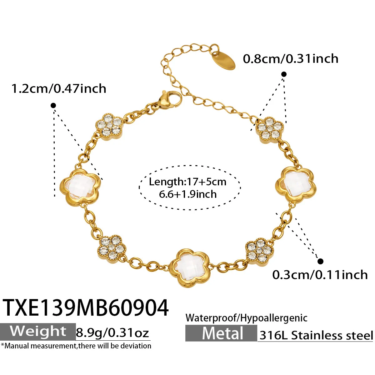 Funkelndes Facettiertes Glasstein-Armband Blumen-Armbänder Edelstahl-Kettenarmband 18k Vergoldete Armbänder für Frauen – Detail 3