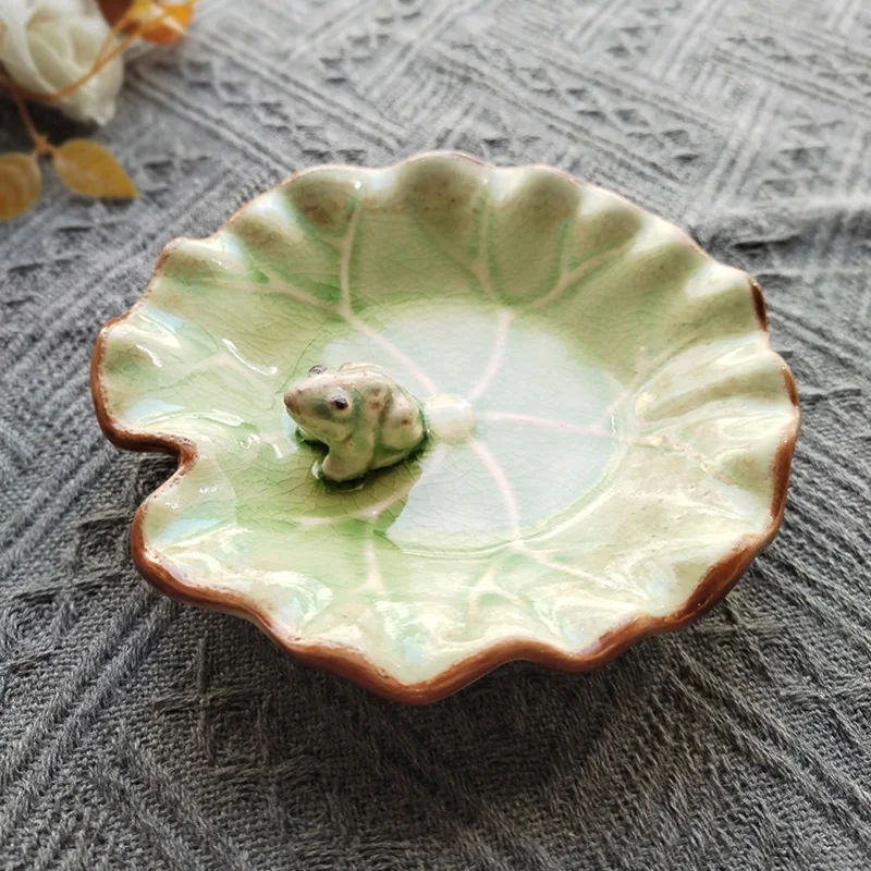 Porcelain Dish Japanese Style Ice cracking glaze Creative Lotus Leaf Shape Tableware Sauce Condiment Dessert Ice-Cream Dishes