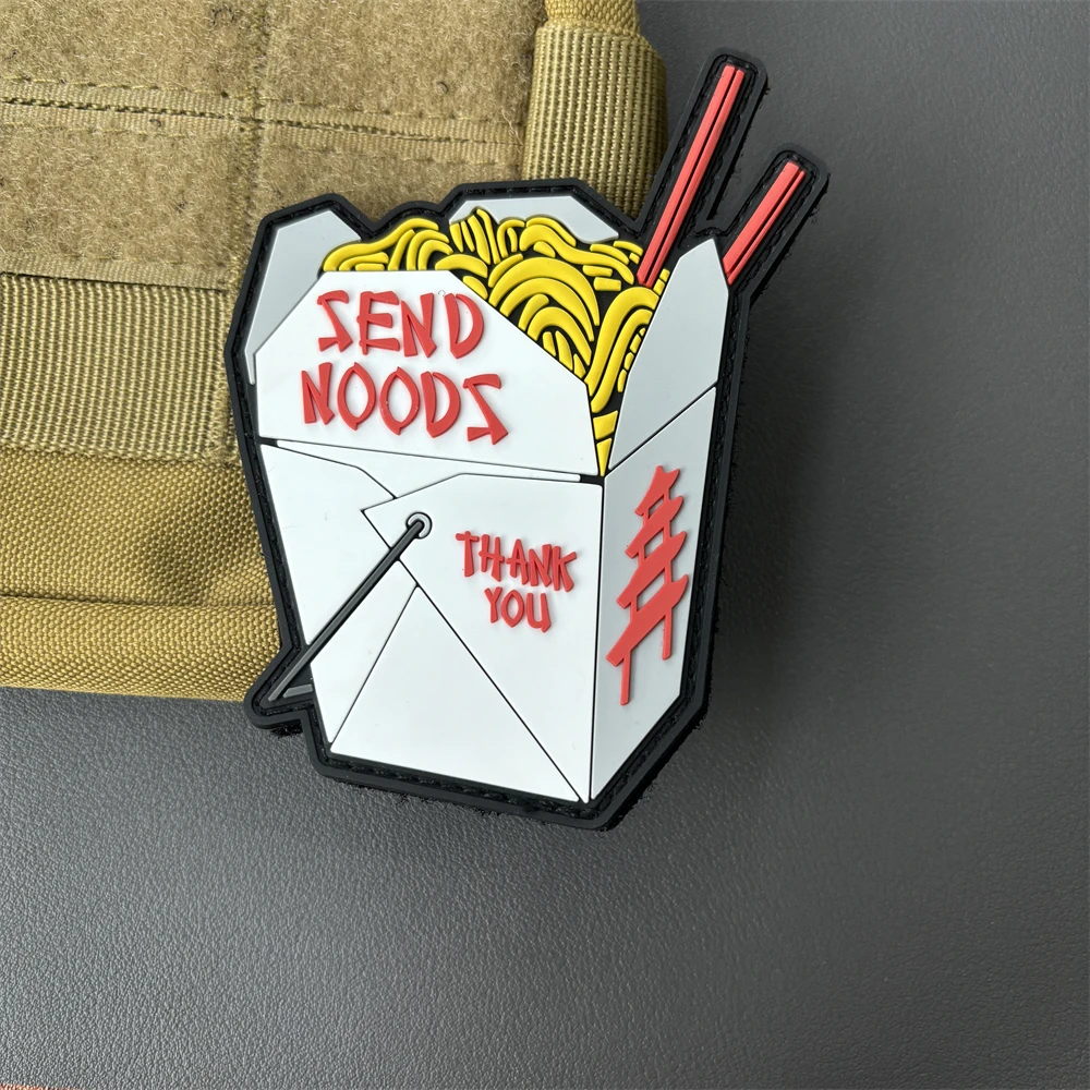 Send Noodz PVC Tactical Patch Funny Chinese Takeout Noodles Patch Hook&Loop Armband Military Army Morale Badge Backpack Stickers