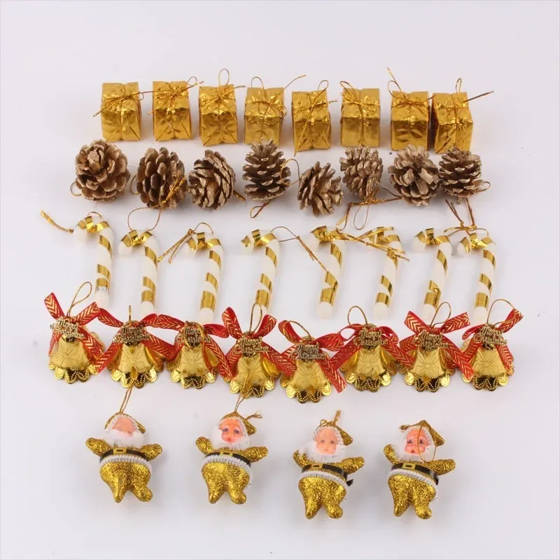 36pc Gold fashions Christmas Hanging Decor set Pine Cones Candy Cane Santa Claus Kids Gift Box diy happy New Year Party Supplies