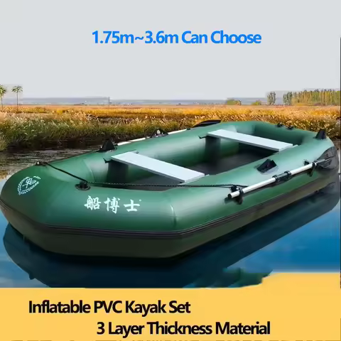 Green Multi-size Inflatable PVC Kayak Set 3 Layer PVC Material Fishing Boat with Air Deck for River Lake Water Sports Canoeing