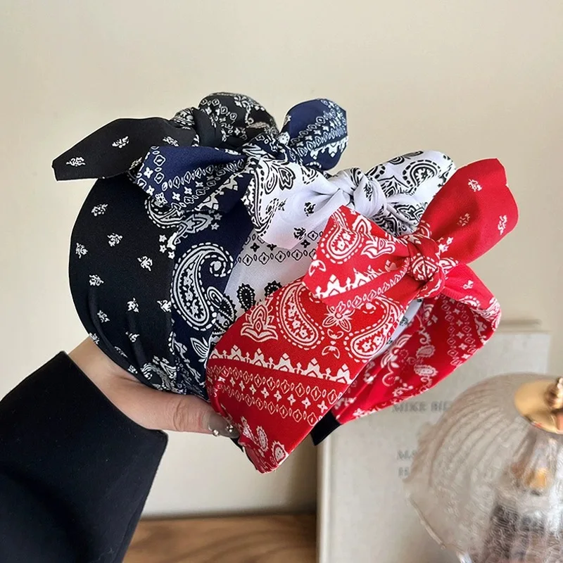 عصابة رأس أنيقة من القماش بطباعة الكاجو واسعة للنساء ملابس ريترو عند الخروج، عصابة رأس عصرية لغسل الوجه للفتيات #1
