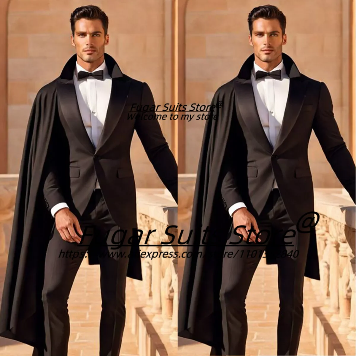 

Съемный плащ по индивидуальному заказу, черные модные мужские костюмы, высококачественные мужские пиджаки, свадебные смокинги для жениха, комплекты из 2 предметов, тонкий Ropa Hombre