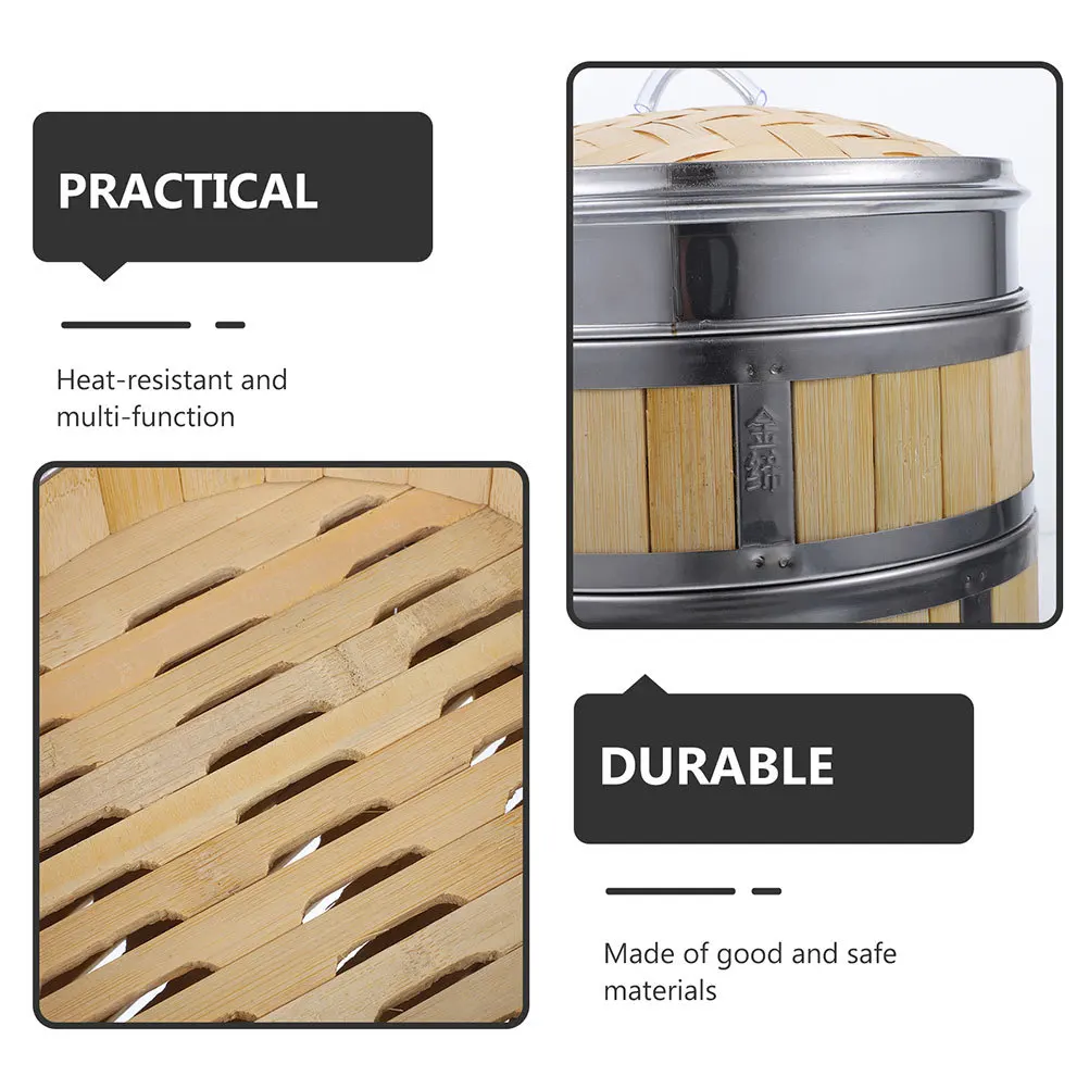 

Kitchen Rice Steamer Basket Bamboo Food Steamer for Buns Dumplings Cooking Steaming Tray Bamboo Steamer Set Accessory