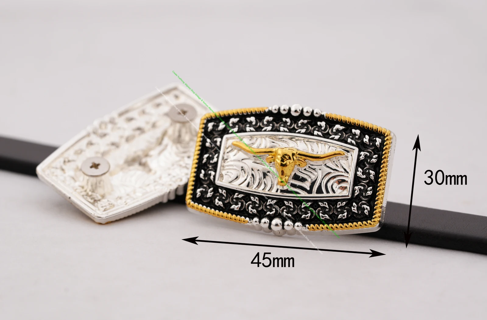 5PC 45*30mm Western Cowboy Cowgirl Texas Flower Gold Bull Longhorn&Side Horse Saddles Leathercraft Belt Hatband Diy CONCHOS Set