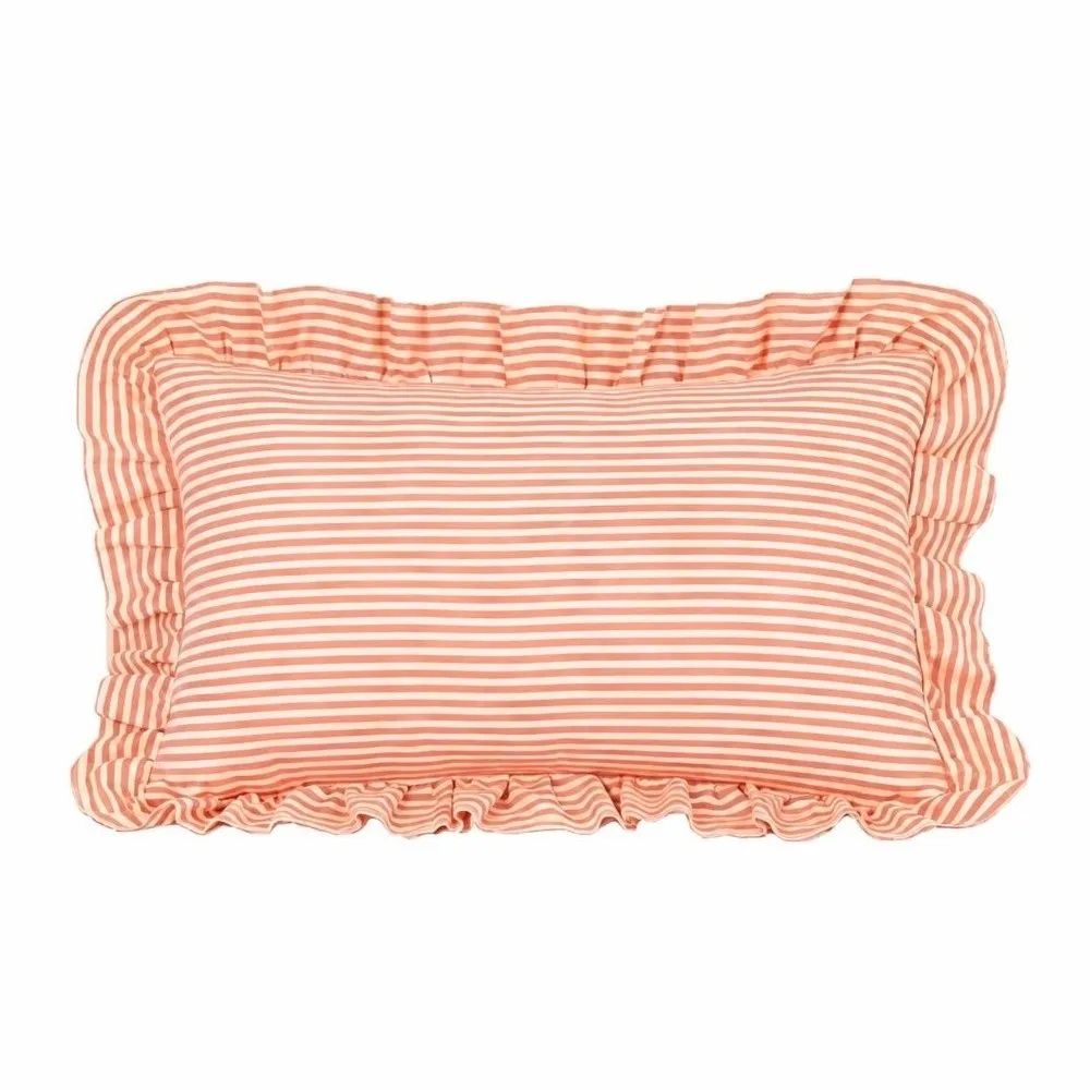 Square Shape Ruffled Cushion Cover 45x45cm Ruffled Edge Plaid Cushion Cover Soft Fabric Printed Pattern Decorative Pillow Cover