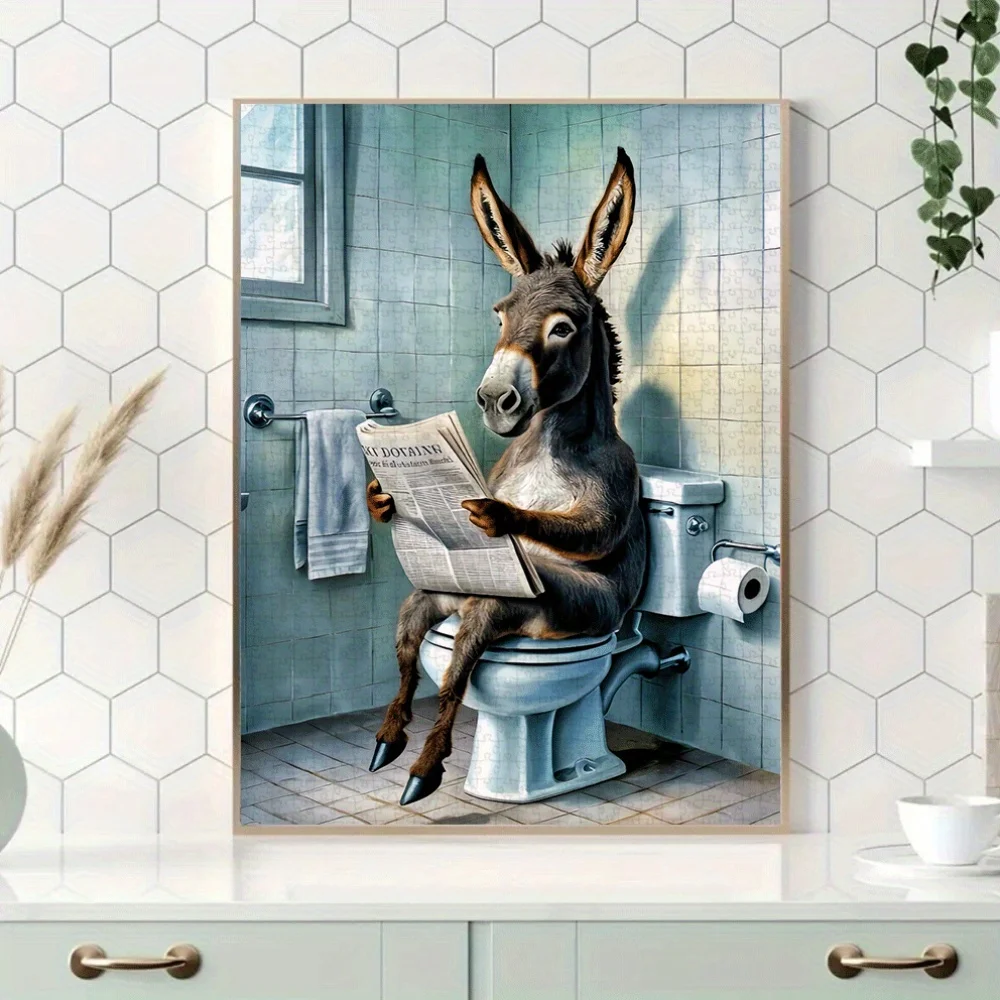 Puzzle per giornali da lettura di asino da 1000 pezzi - Divertente puzzle per scene di bagno per adulti e famiglie, colori vivaci, Challen