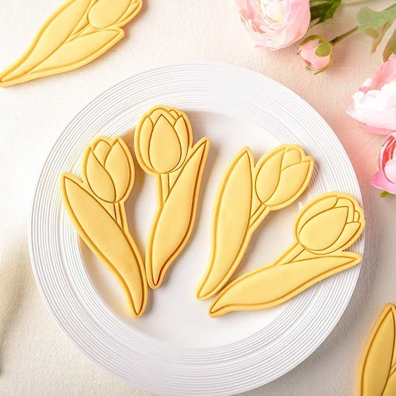 Mother's Day Large Size Tulip Cookie Cutters Flower Bouquet Frosting Biscuit Fondant Embossing Mold Handmade Baking Tools