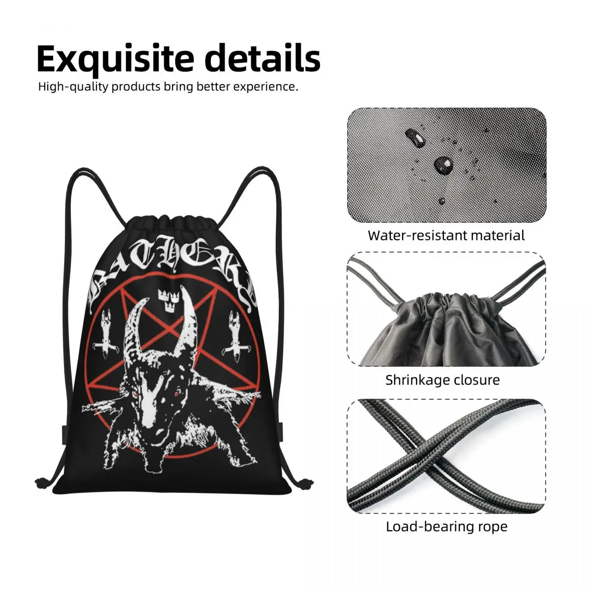 Black Metal Bathory Band Drawstring Backpack Sports Gym Sackpack String Bag for Exercise