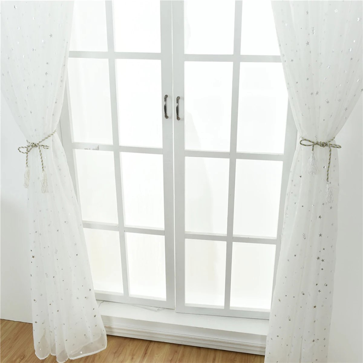 1 Uds cortinas transparentes 100X270Cm lámina plateada estampado de estrellas ventana tul para dormitorio sala de estar cortina de gasa textil para el hogar