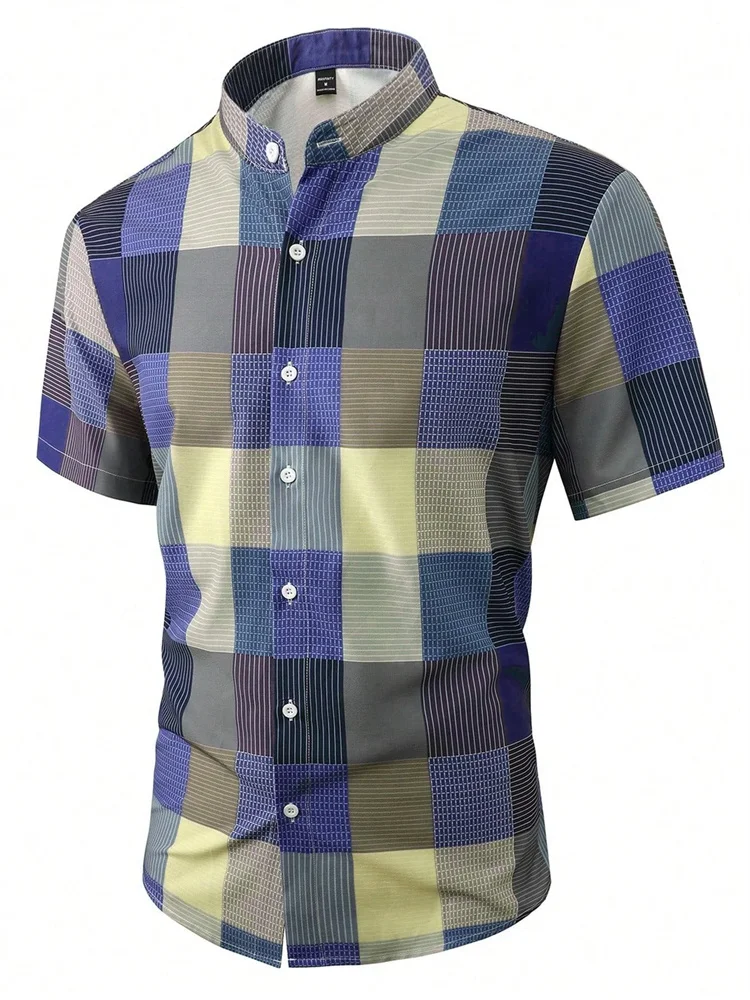 10 colors men's shirts summer new short sleeve plaid shirts, comfortable loose casual Hawaiian shirts, plus sizes XS-6XL