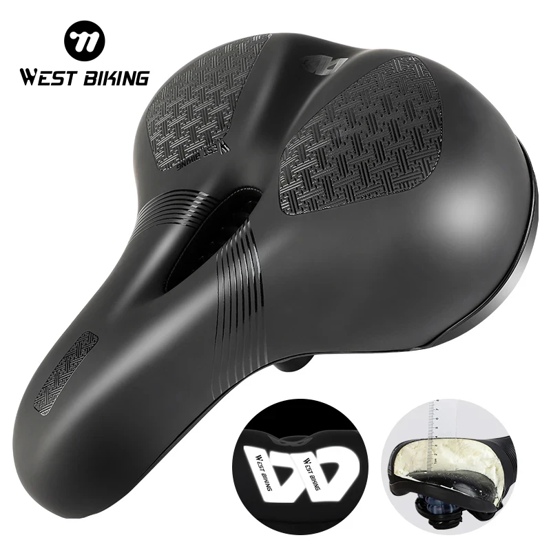 WEST BIKING Thicken Widen Bicycle Saddle Breathable Shock-absorbing Road MTB Bike Seat Reflective Soft Pad Cushion For Bicycle