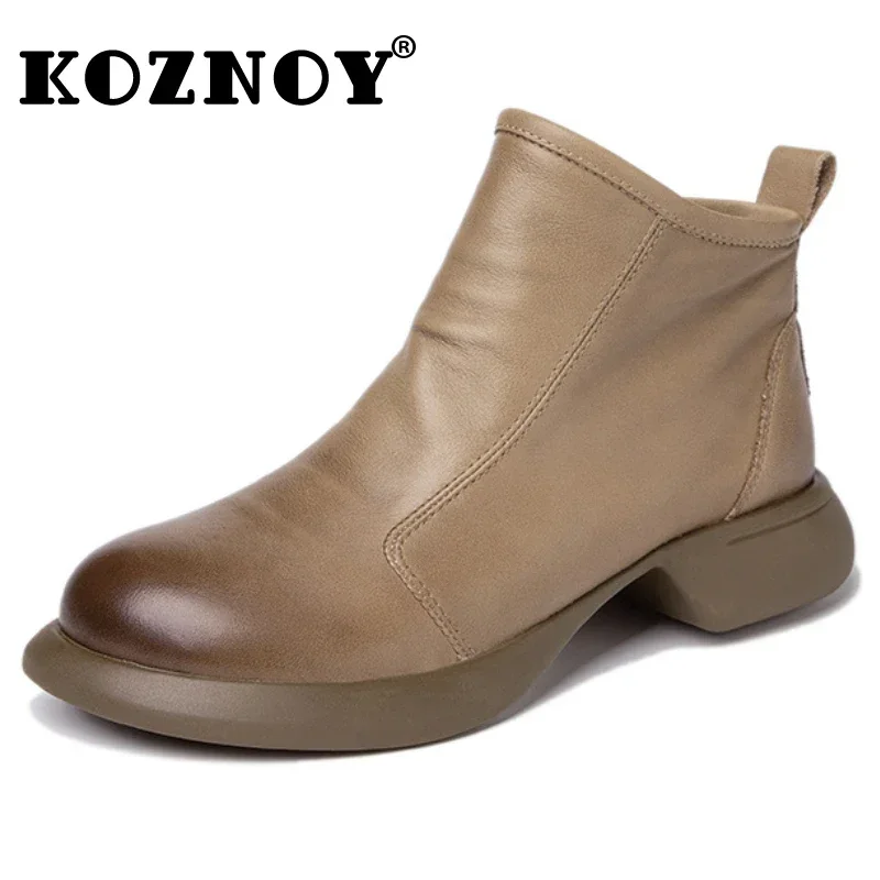 Koznoy 3.5cm z prawdziwej skóry punkowe buty damskie buty do butów jesiennych na platformie buty do kostki motocyklowe z miękką podeszwą