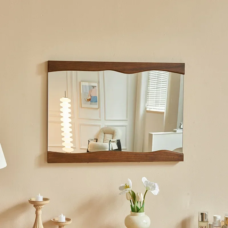 

Solid wood square bathroom mirror wall hung against the wall toilet wavy vanity mirror retro lace shaped shaped mirror