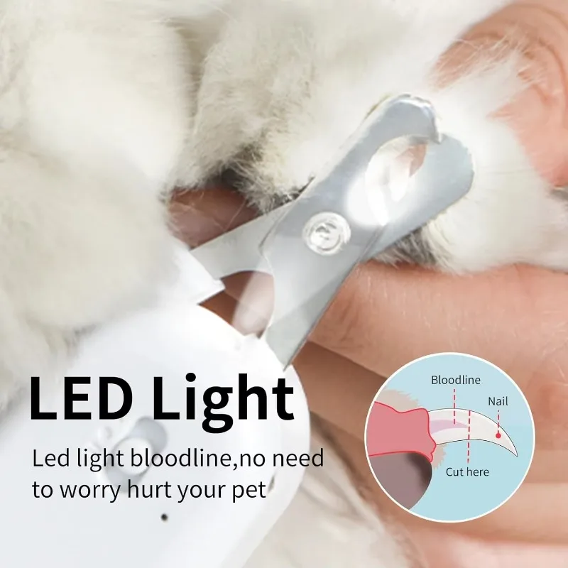nail supplies Pet Nail Clipper LED UV Light Ultra Bright Sharp Angled Blade Bloodline Protection for Cats Rabbits Small Animals
