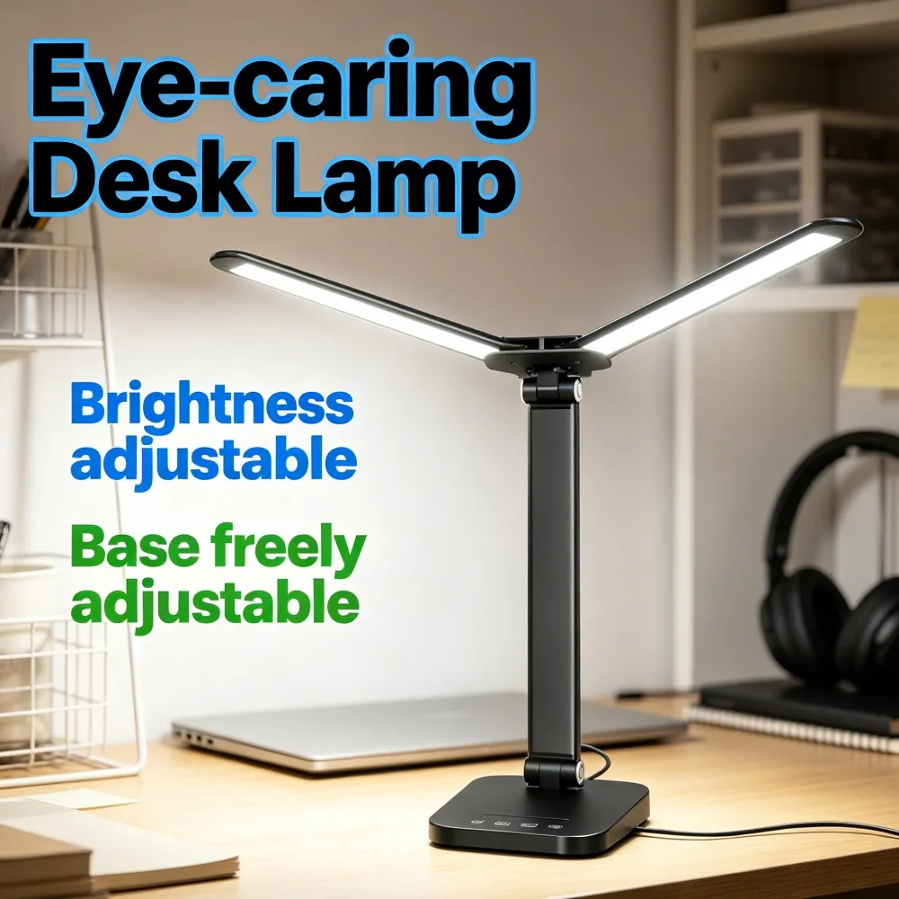 New LED Eye‑caring Desk Lamp Foldable Touch Control Screen Display Reading Table Lamp for Desktop Office Study Working Lighting