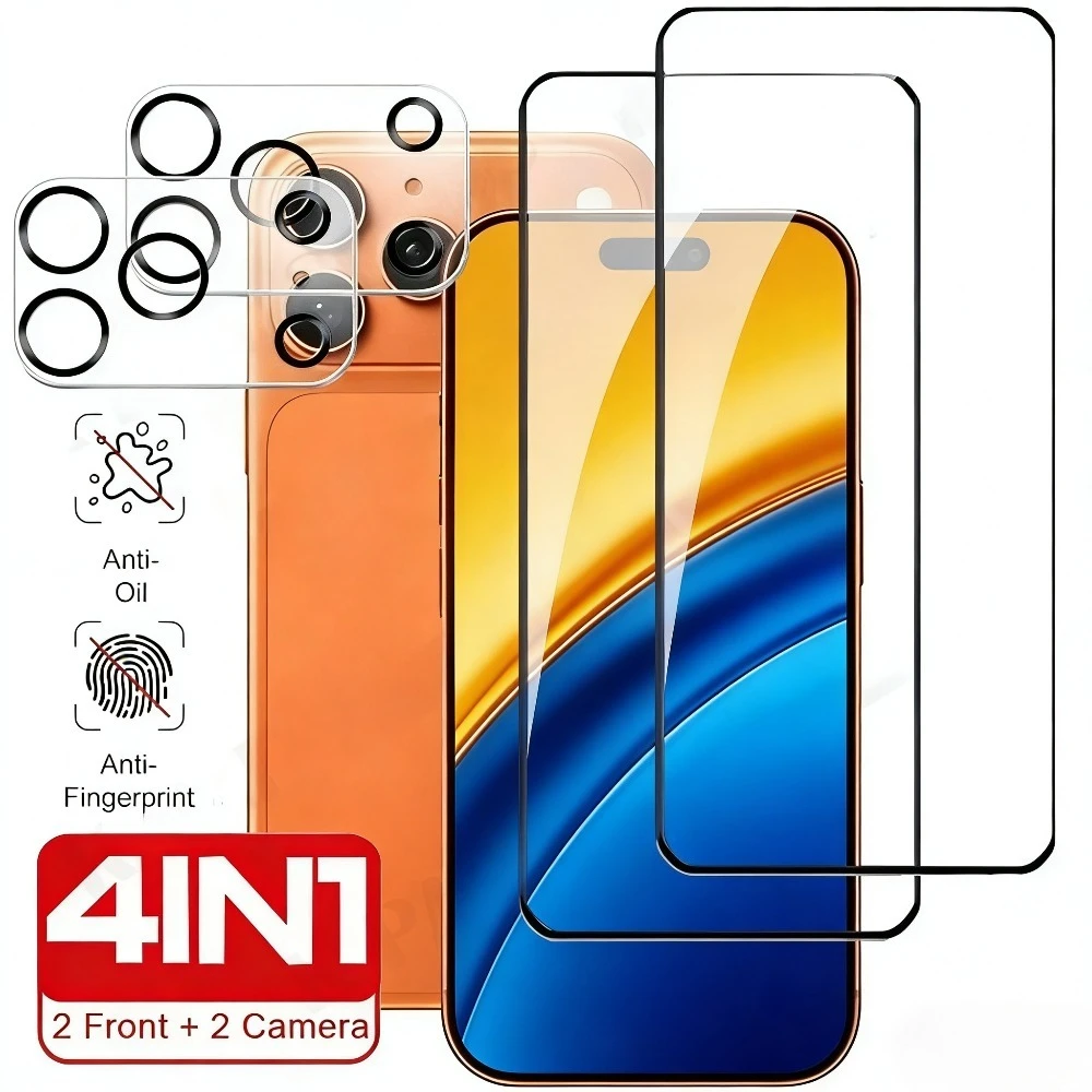 4-in-1 Full Cover Screen Protector for iPhone 17 16 15 14 Pro Max Air 16e Camera Lens Glass for iPhone 13 12 11 Pro 14 15 Plus