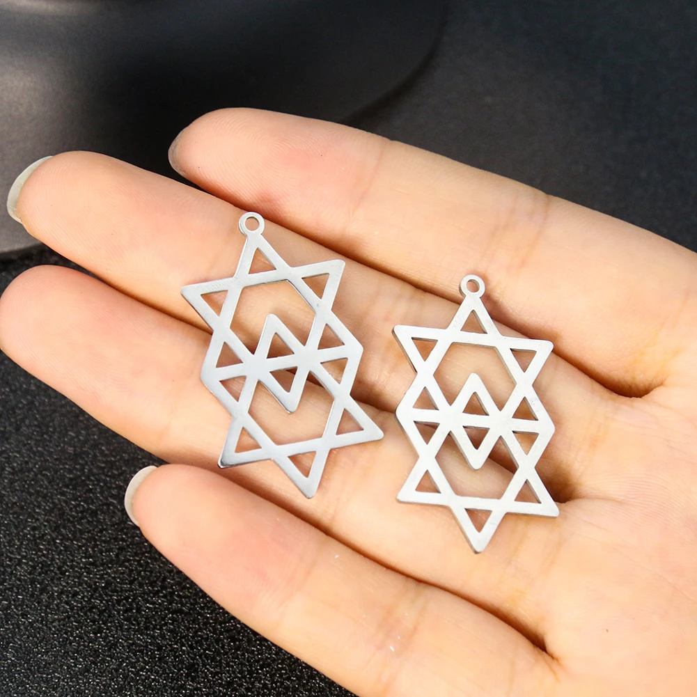 2PCS Mysterious Star of David Charms for Jewelry Making Necklace Talisman Seal Solomon Six Point Star Amulet Jewish Pendant