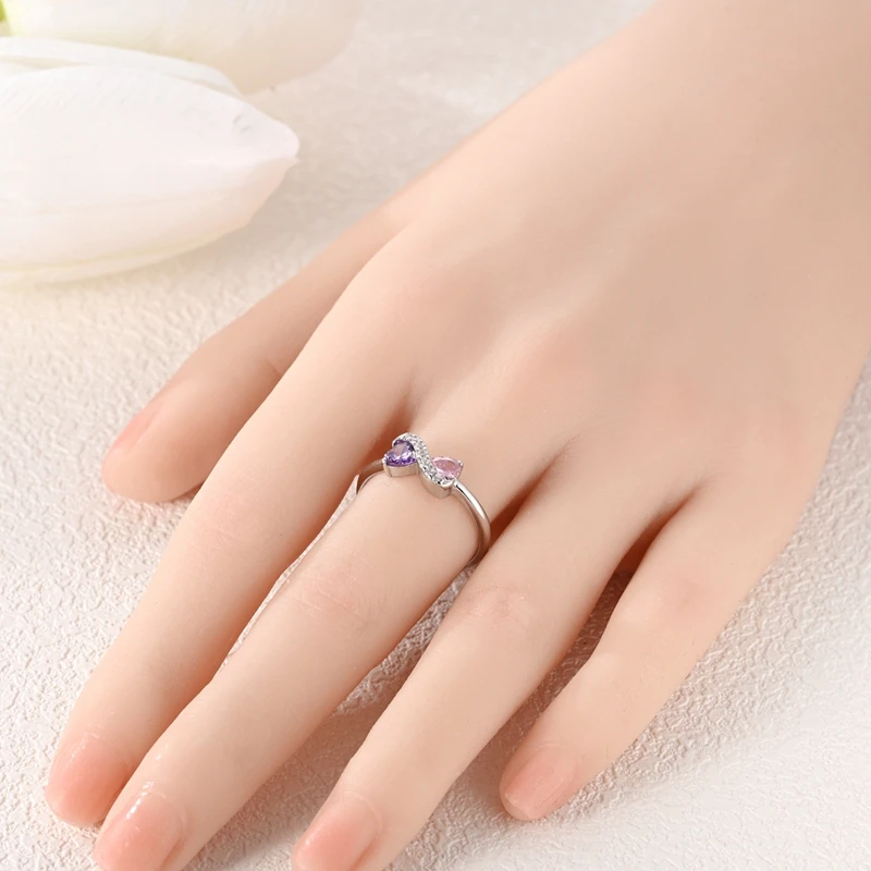 925 argento rosa viola zircone forever sisters double heart infinite ring 1 lady romantic fashion friendship ring temperament ver