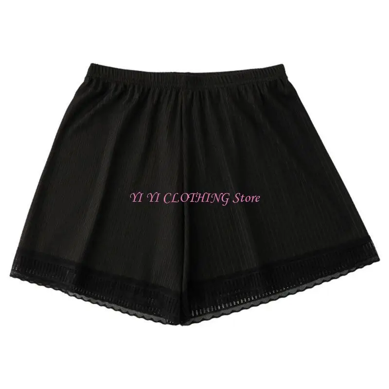 N5KF Women Lace Half Slip Shorts Underpants Ice Silk Wide Leg Loose Pettipants