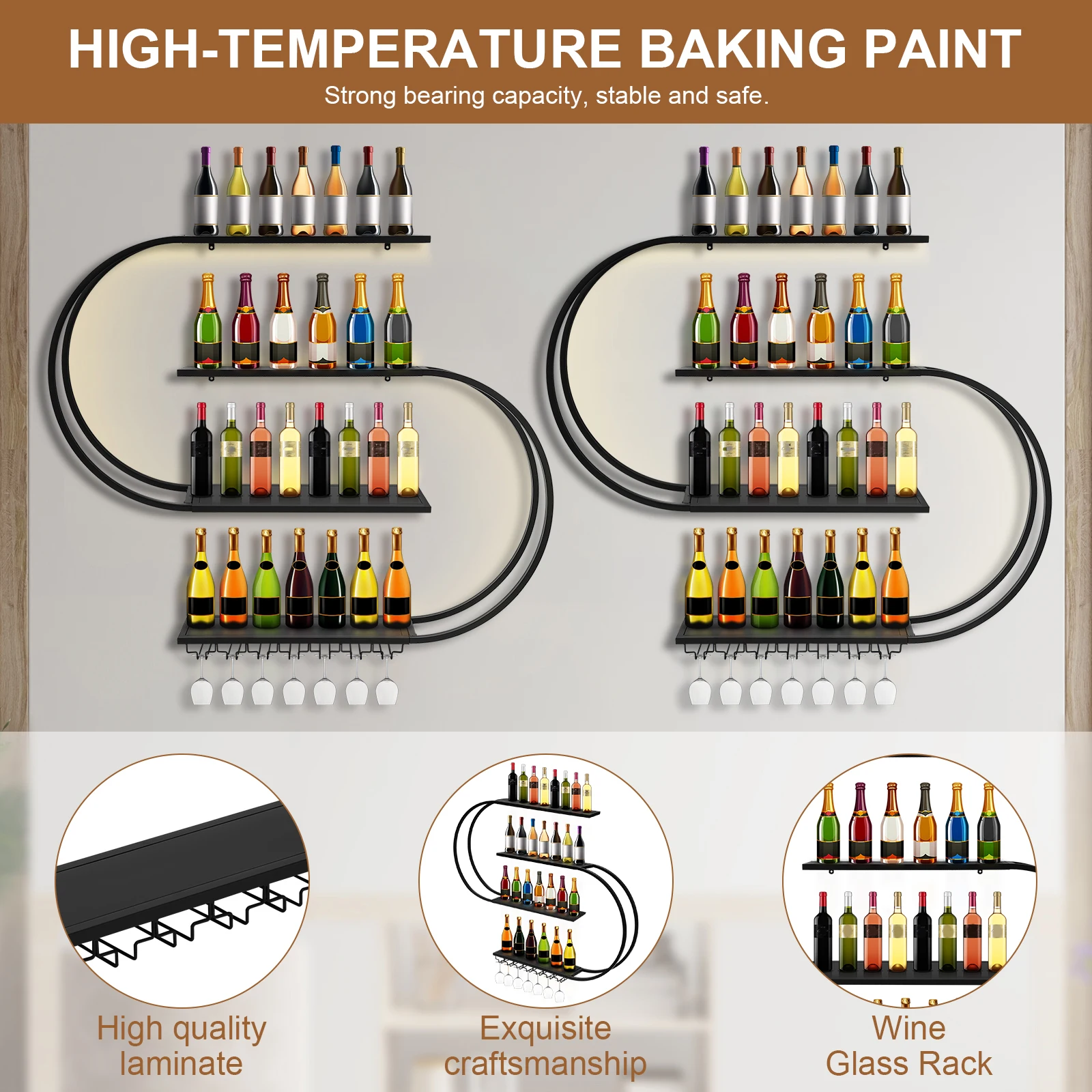 

Стеллаж для демонстрации бутылок алкоголя с LED-подсветкой, настольный шкаф для напитков большой вместимости для домашнего бара и столовой, декоративный