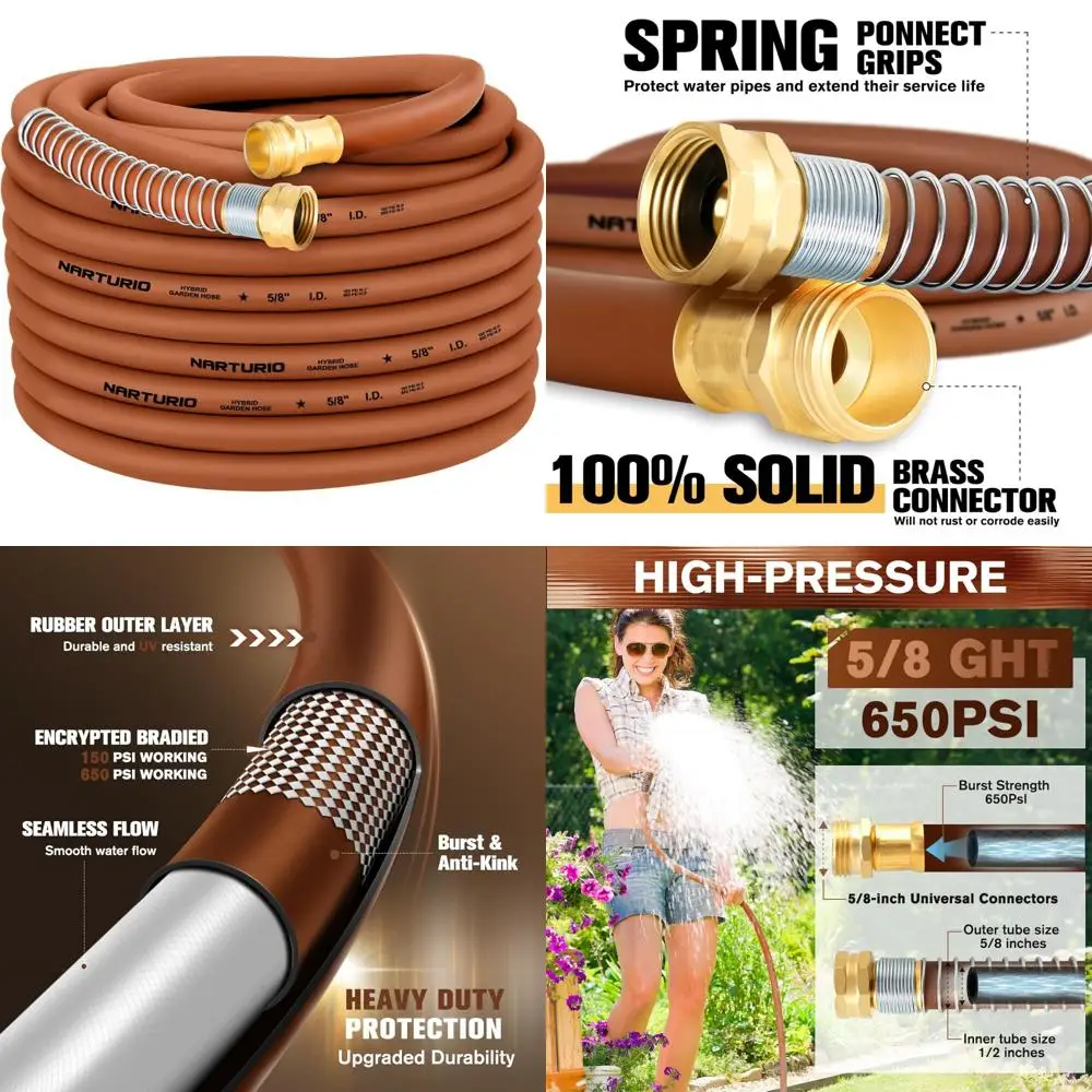 

Flexible Lightweight 5/8 x 75ft Garden Hose, Hybrid Rubber, Kink-Free, 650 PSI, Male to Female Connectors, Heavy Duty Water Hose