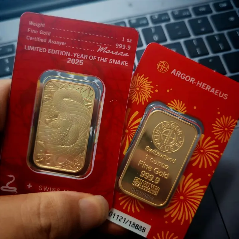 2025 ثعبان أونصة الذهب بار طبق الاصل Argor Heraeus الذهب السبائك القضبان طبعة محدودة النحاس مطلية بالذهب الحرف
