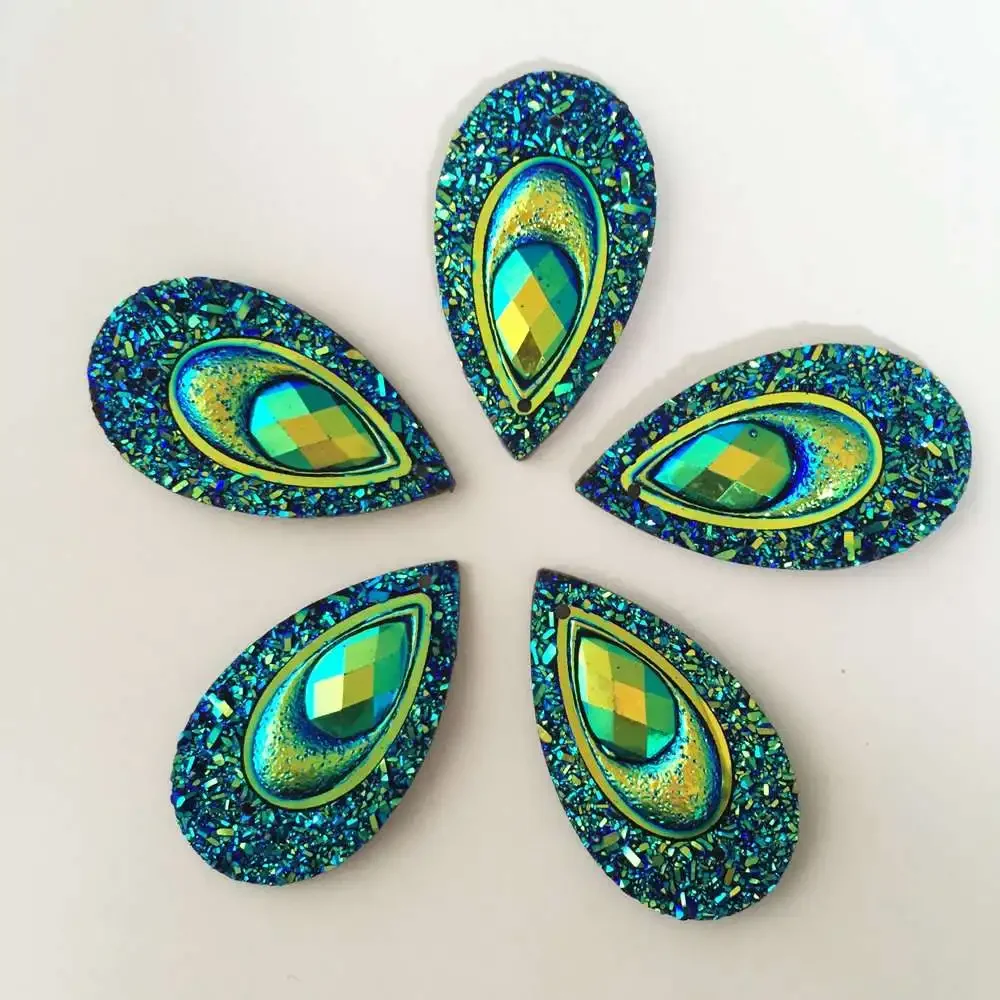 30Pcs Shiny AB Resin 16*28mm Peacock Teardrop Flatback Rhinestone Appliques Wedding Decoration Crystals Gems Craft C696