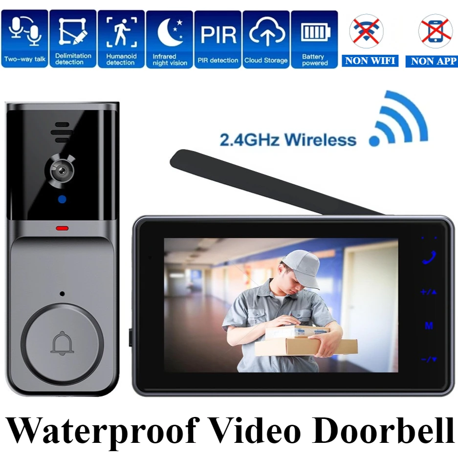 

1080P Wireless Doorbell Camera Door and Screen 4.3 IPS Night Vision Intercom Digital Peephole Recording Video Doorbell 2.4G Wifi