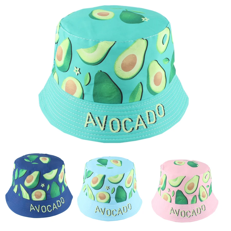 

2024 Double Sided Baby Hats Boys Girls Cute Cartoon Fruit Avocado Print Bucket Hat Kids Cotton Fisherman Caps Panama Sunshade