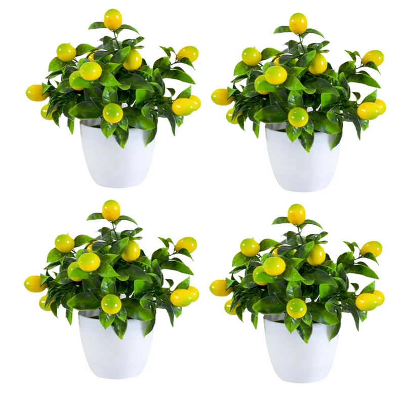 

CQMF-4Pcs Artificial Lemon Plants Fake Lemons Tree With Small Pot For Indoor Outdoor Home Decor