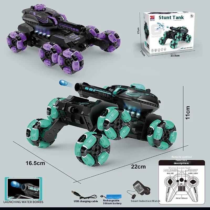 Coche de Control remoto con detección de gestos para niños, tanque eléctrico, puede disparar bomba de agua, Mech, vehículo todoterreno iluminado, juguete, regalo de Navidad, nuevo