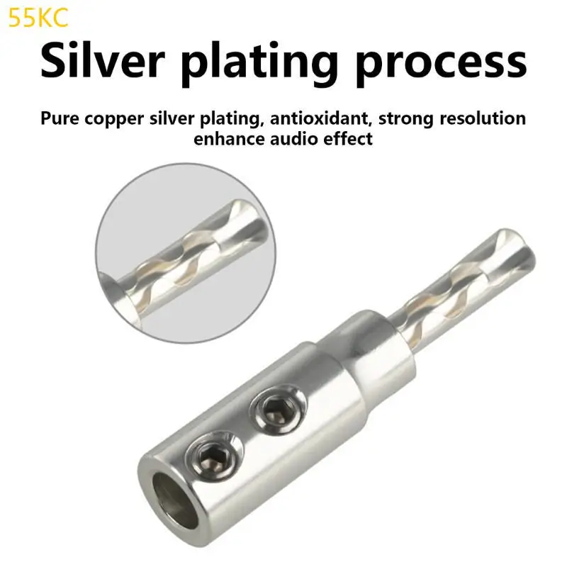 55KC Banana Plug Not Need Soldering Silver Plated Adapter For Auditory Connector