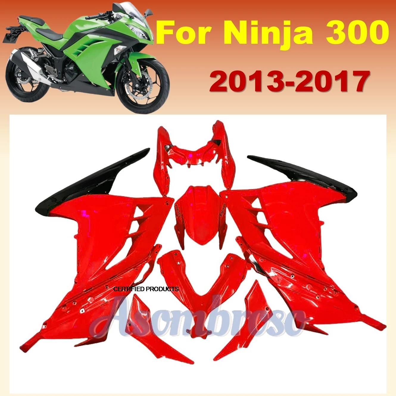 New Motorcycle Fairings Kit Suitable for Ninja250R Ninja 300R 13-17 EX250 ZX300R 2013 2014 2015 2016 2017 All Red Bodywork set