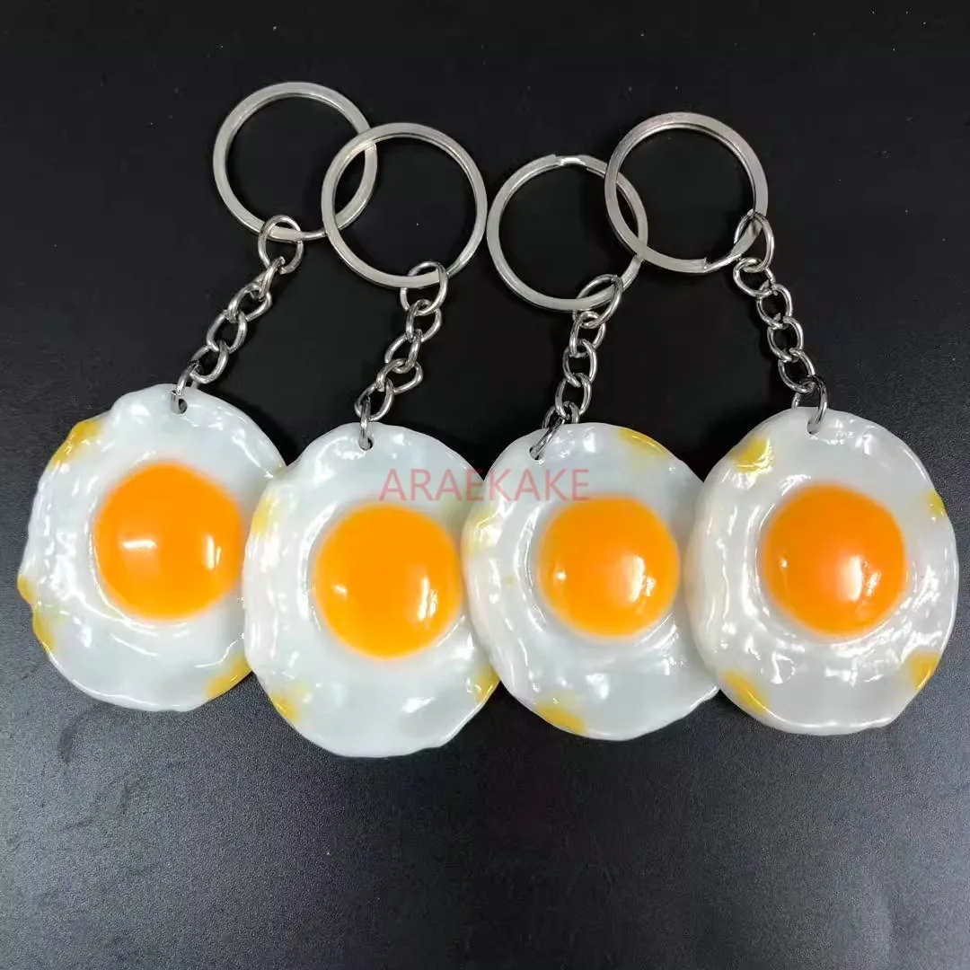 1pcs Simulated Food Bag Egg Keychain Pendant Fried Egg Keychain Creative Cute