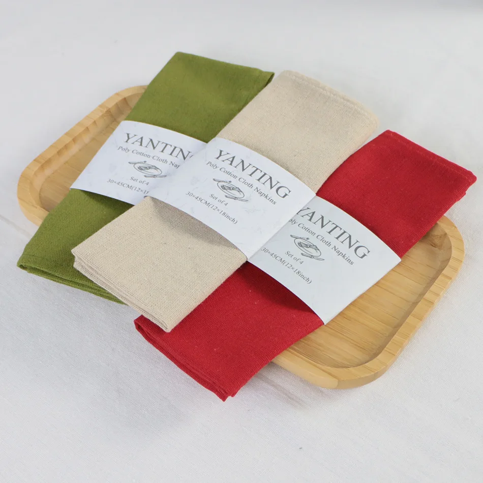 12PCS 30x45cm Table Cloth Napkins Cotton Durable Fabric Reusable Uniform Color For Kitchen Dining Wedding Decoration