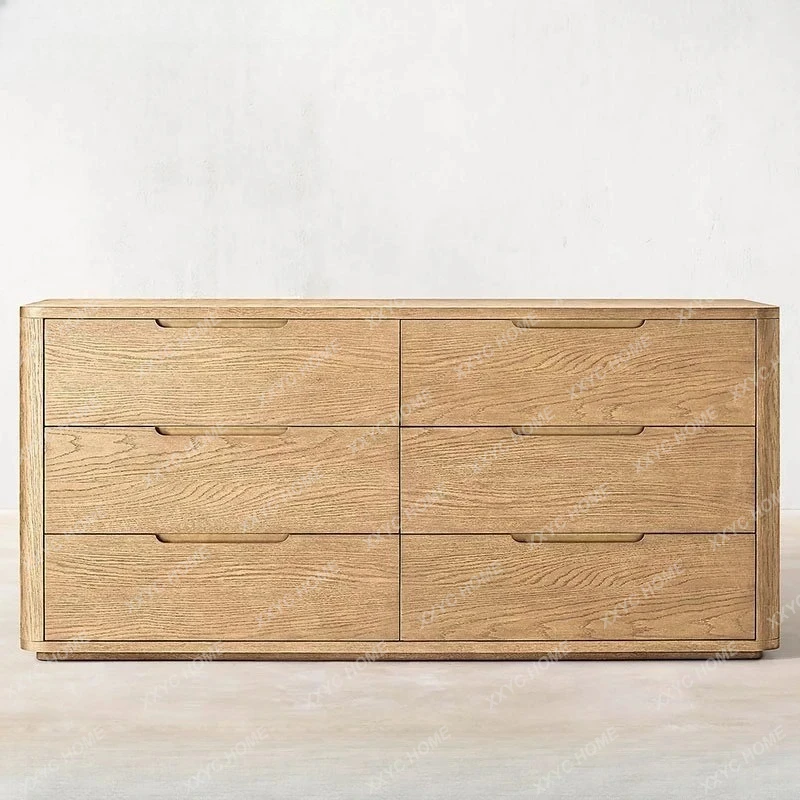 

Ретро-комод из массива дерева с шестью ящиками, цвета натурального дерева, для спальни, шкаф для хранения вещей